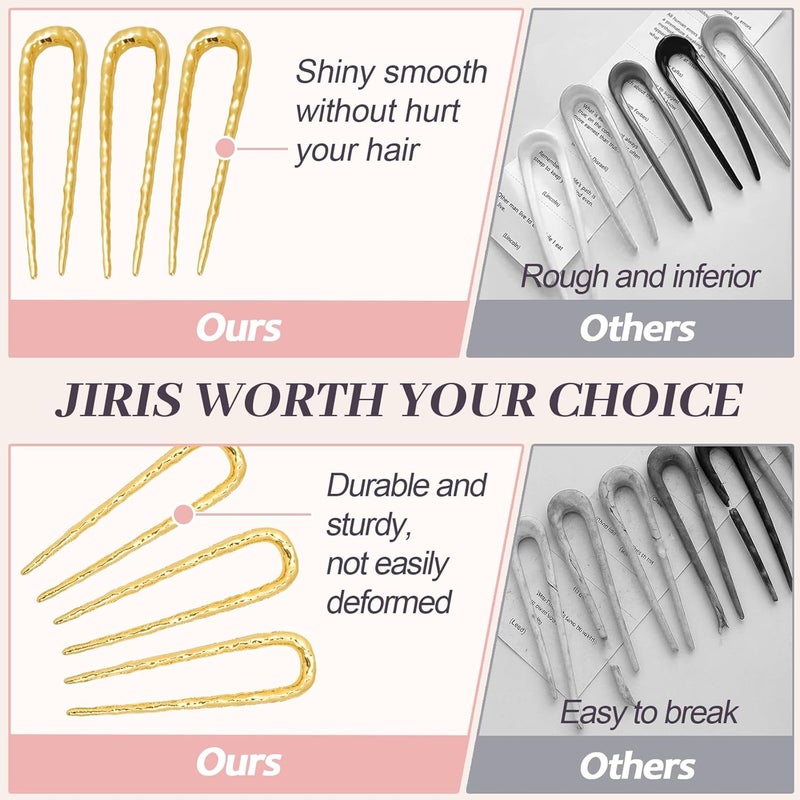 JIRIS 2PCS 3.8Inch French Hair Pins U-Shaped Pins for Women and Girls Fashion Metal Hair Pin French Twist Hair Pins for Buns, Updos,Stylish and Functional(set2-gold) - Image 3